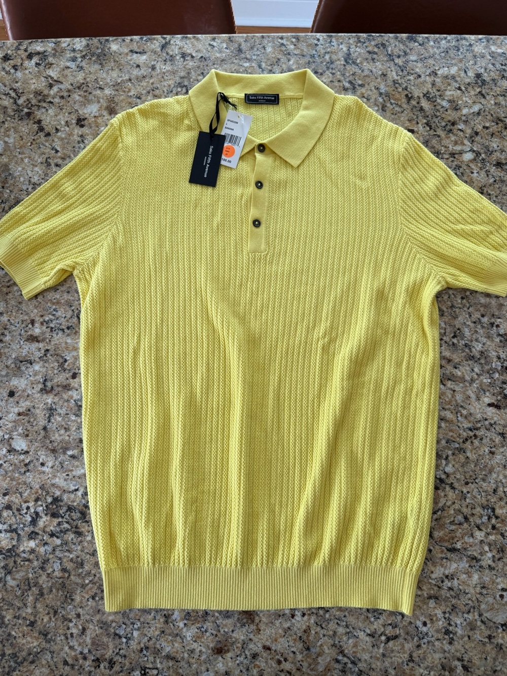NWT  Saks Fifth Avenue Slim-Fit Textured Cotton Polo Shirt Banana Yellow LARGE